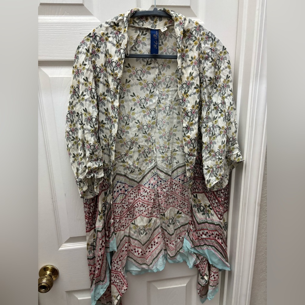 Blue Rain Floral Kimono with Yellow Accents